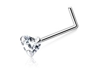 CZ Heart Silver L Shaped Nose Stud NSKL-114
